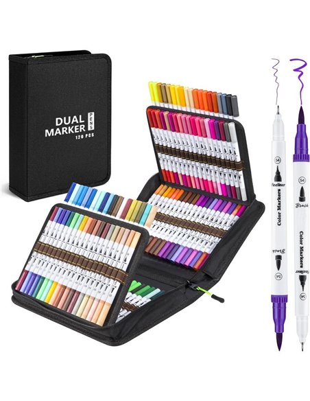 Μαρκαδόροι αλκοόλης διπλής μύτης σετ 120τμχ.