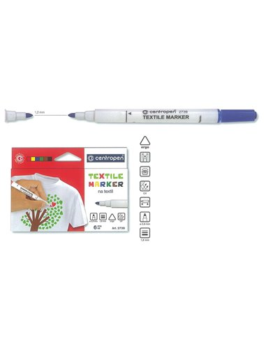 Centropen μαρκαδόροι υφασμάτων 6χρώμ.
