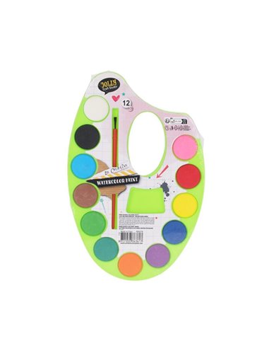 Νερομπογιές σε λαχανί παλέτα 12 χρωμάτων με πινέλο