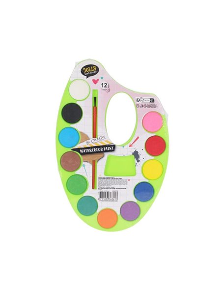 Νερομπογιές σε λαχανί παλέτα 12 χρωμάτων με πινέλο