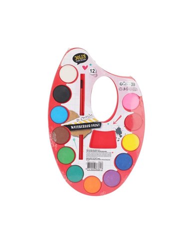 Νερομπογιές σε κόκκινη παλέτα 12 χρωμάτων με πινέλο