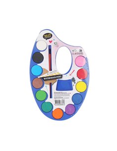 Νερομπογιές σε μπλε παλέτα 12 χρωμάτων με πινέλο