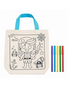 Τσάντα non wooven λευκή για ζωγραφική πειρατής με 6 μαρκαδόρους Υ21x21,5x0.3εκ.