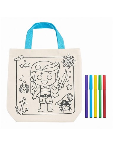 Τσάντα non wooven λευκή για ζωγραφική πειρατής με 6 μαρκαδόρους Υ21x21,5x0.3εκ.