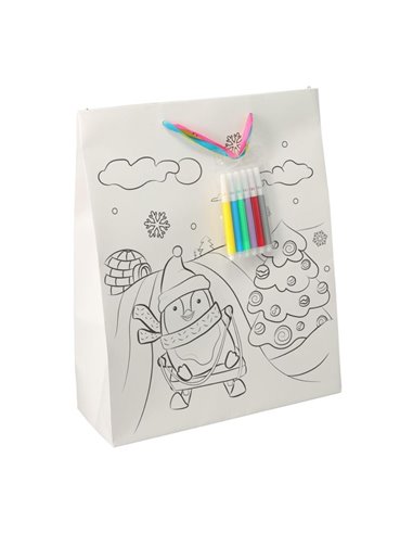 Τσάντα χριστουγεννιάτικη για ζωγραφική με 6 μαρκαδόρους Πιγκουίνος Υ23×18×10εκ.