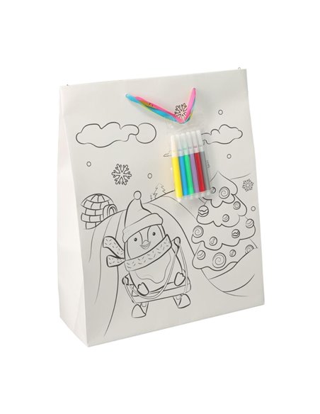 Τσάντα χριστουγεννιάτικη για ζωγραφική με 6 μαρκαδόρους Πιγκουίνος Υ23×18×10εκ.