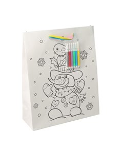 Τσάντα χριστουγεννιάτικη για ζωγραφική με 6 μαρκαδόρους Χιονάνθρωπος Υ23×18×10εκ.