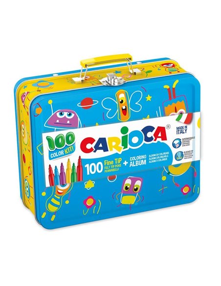 Carioca μεταλλικό κουτί με 100 μαρκαδόρους και βιβλίο ζωγραφίζω
