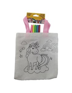 Τσάντα non woven λευκή για ζωγραφική μονόκερος με 6 μαρκαδόρους Υ21x21,5x0.3εκ.