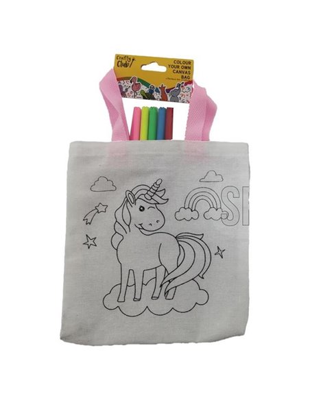 Τσάντα non woven λευκή για ζωγραφική μονόκερος με 6 μαρκαδόρους Υ21x21,5x0.3εκ.