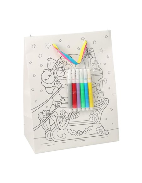 Τσάντα χριστουγεννιάτικη για ζωγραφική με 6 μαρκαδόρους Άγιος Βασίλης Υ23×18×10εκ.