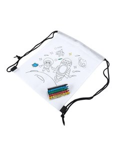 Τσάντα πλάτης non wooven λευκή για ζωγραφική με 5 κηρομπογιές 20x30εκ.