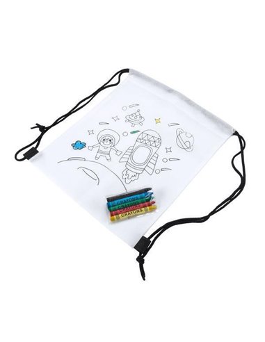 Τσάντα πλάτης non wooven λευκή για ζωγραφική με 5 κηρομπογιές 20x30εκ.