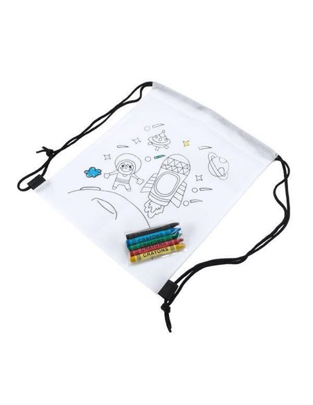 Τσάντα πλάτης non wooven λευκή για ζωγραφική με 5 κηρομπογιές 20x30εκ.