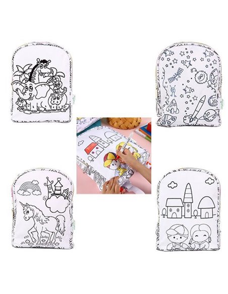 Σακίδιο πλάτης λευκό για ζωγραφική με 7 μαρκαδόρους Υ30x23x10εκ.