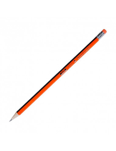 Μολύβι τριγωνικό με σβήστρα - ξύστρα πορτοκαλί 12τεμ