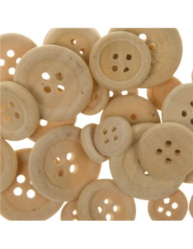 Διακοσμητικά κουμπιά μπεζ ξύλινα 30τεμ, Ø 22mm,Ø 18mm,Ø 7mm