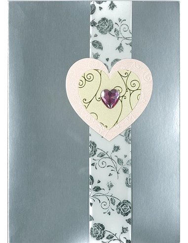 Κάρτα-προσκλητήριο με φάκελο "Καρδιά ροζ-ασημί" 13x18εκ.