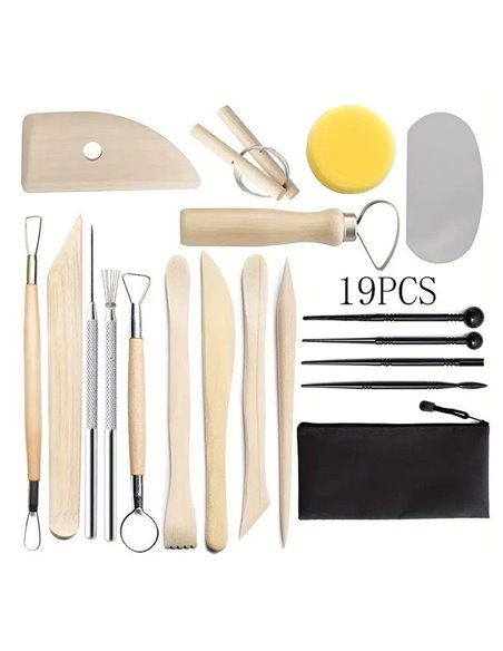Ξύλινα εργαλεία πηλού σετ 19 τεμ.
