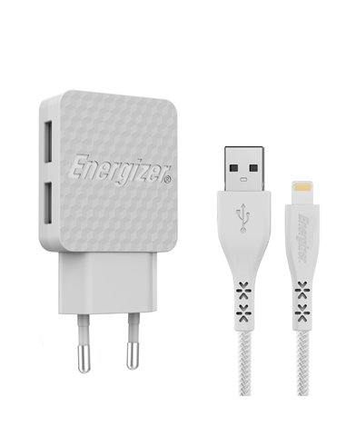 ENERGIZER AC2CEULLIM WALL CHARGER LW 3.4A 2USB EU +Lightning Cable White