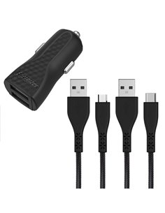 ENERGIZER DC2BLCMM CAR CHARGER LW 2.4A 2USB+USB-C2.0 +Micro Cable Black
