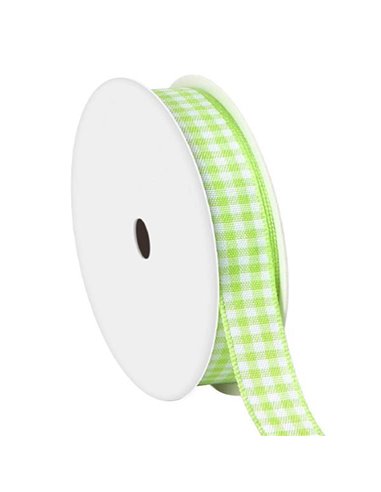 Κορδέλα καρώ με ούγια λαχανί 25mm ρολό 45μ.