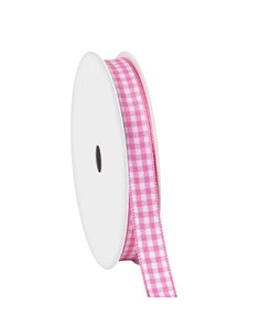 Κορδέλα καρώ με ούγια ροζ 6mm ρολό 45μ.