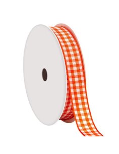 Κορδέλα καρώ με ούγια πορτοκαλί 15mm ρολό 45μ.