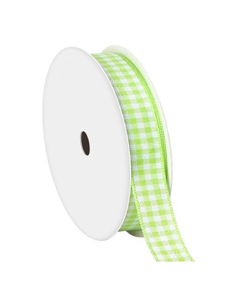 Κορδέλα καρώ με ούγια λαχανί 15mm ρολό 45μ.