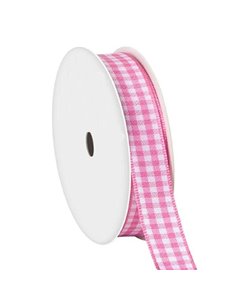 Κορδέλα καρώ με ούγια ροζ 25mm ρολό 45μ.