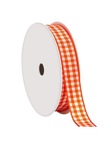 Κορδέλα καρώ με ούγια πορτοκαλί 25mm ρολό 45μ.