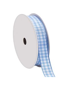 Κορδέλα καρώ με ούγια γαλάζια 15mm ρολό 45μ.