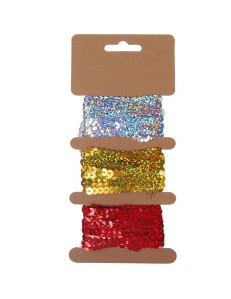 Κορδέλα παγιέτα 6χιλ. x2μ. κοκτέηλ 3 χρώματα