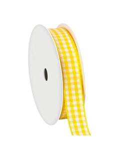 Κορδέλα καρώ με ούγια κίτρινη 15mm ρολό 45μ.