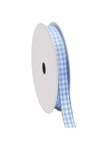 Κορδέλα καρώ με ούγια γαλάζια 6mm ρολό 45μ.