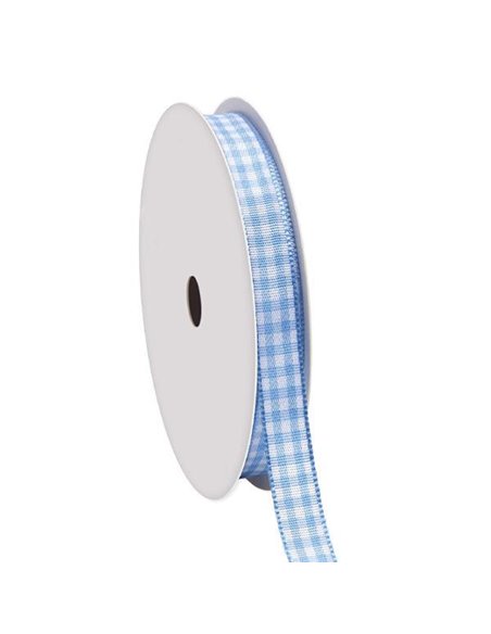 Κορδέλα καρώ με ούγια γαλάζια 6mm ρολό 45μ.