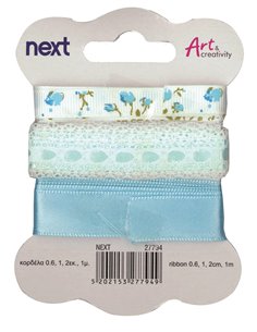 Κορδέλες γαλάζιες 3 σχέδια 0,6εκ,1εκ,2εκ. x 1 μέτρο