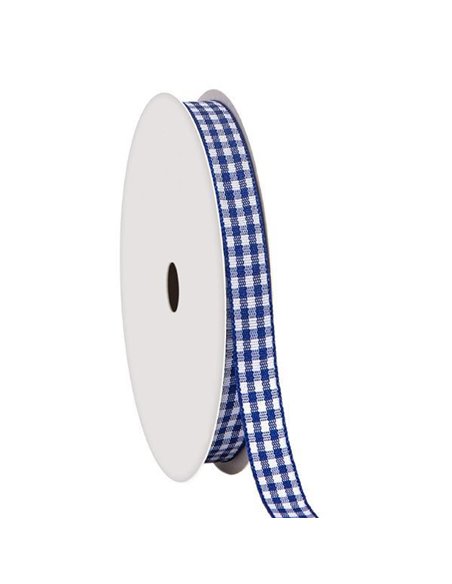 Κορδέλα καρώ με ούγια μπλε 6mm ρολό 45μ.