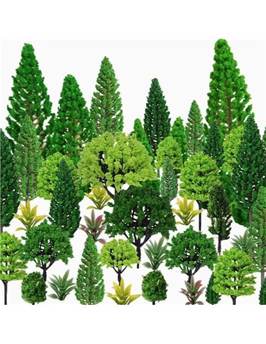 Δεντράκια μακέτας πλαστικά πράσινα σετ 60τμχ.