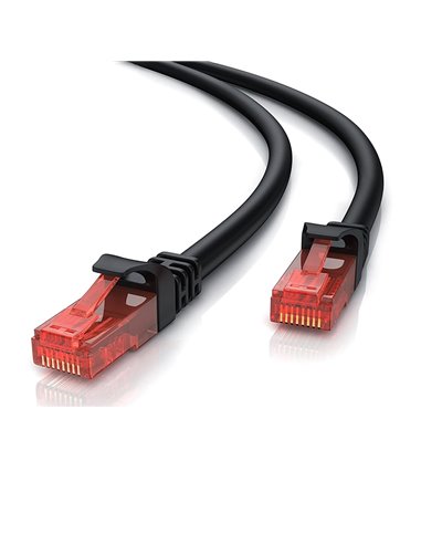 Powertech CAT 6 patch cable, U-UTP, 10M, BLACK  CCA 24AWG, 0,5MM patch cord plug Red transparent