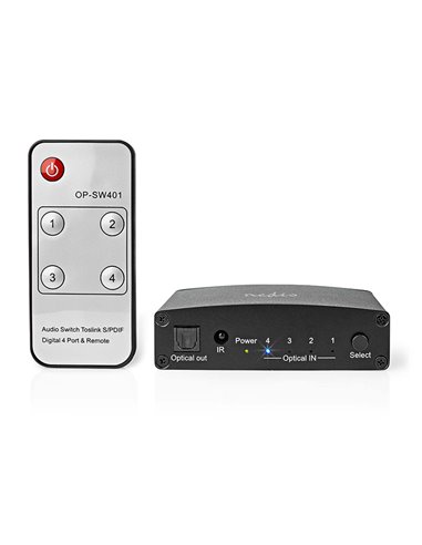 NEDIS ASWI2514BK DIGITAL AUDIO SWITCH 4-WAY CONNECTION INPUT: DC POWER / 4x TOSLINK BLACK