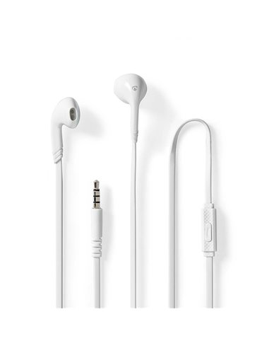 NEDIS HPWD2021WT WIRED EARPHONES 3.5mm WITH CABLE LENGTH: 1.20m BUILT-IN MICROPHONE WHITE