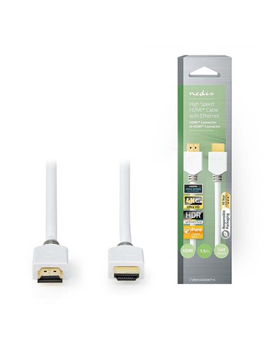 NEDIS CVBW34000WT15 HIGH SPEED HDMI CABLE WITH ETHERNET 4K at 60Hz 18Gbps 1.50m White