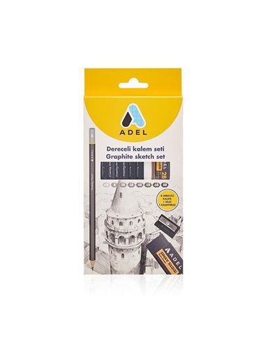 Adel σετ σχεδίου με 6 μολύβια Β, ξύστρα και σβήστρα