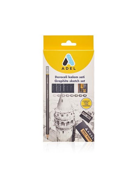 Adel σετ σχεδίου με 6 μολύβια Β, ξύστρα και σβήστρα