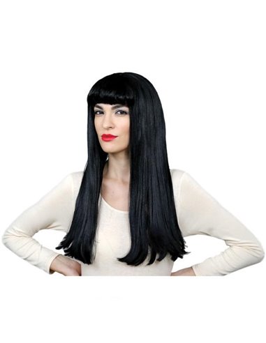 Περούκα μακριά μαλλιά μαύρη με φράντζα