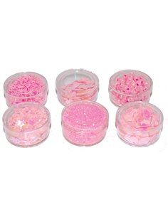 Χάντρες και πούλιες πλαστικές 6 σχέδια σε blister ροζ