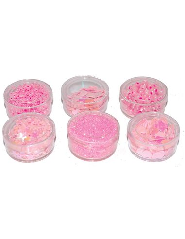 Χάντρες και πούλιες πλαστικές 6 σχέδια σε blister ροζ