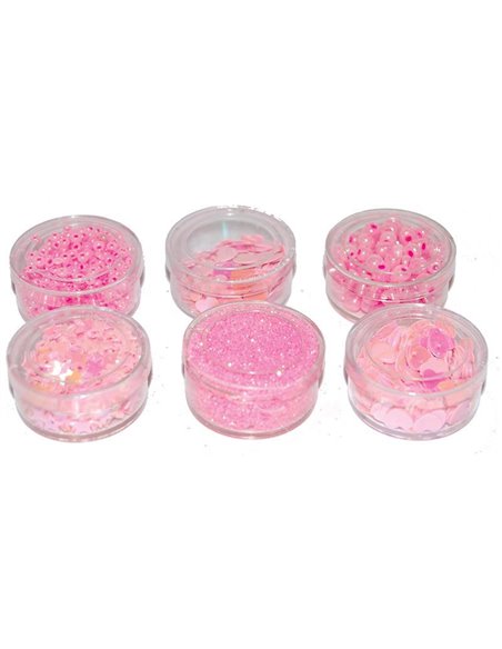 Χάντρες και πούλιες πλαστικές 6 σχέδια σε blister ροζ