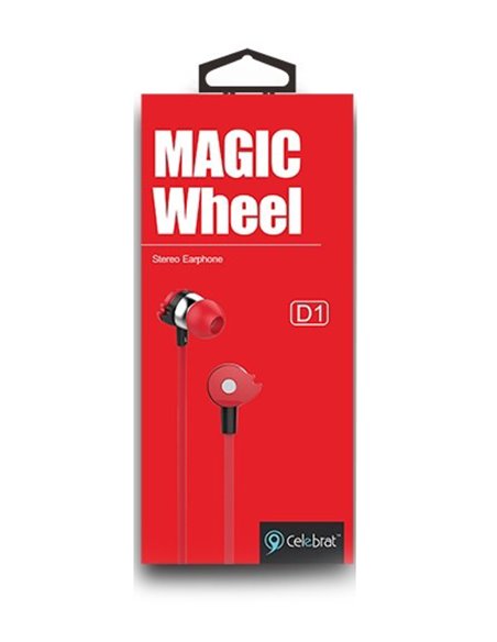 CELEBRAT Earphones με μικρόφωνο D1, 10mm, 3.5mm, 1.2m flat, κόκκινα
